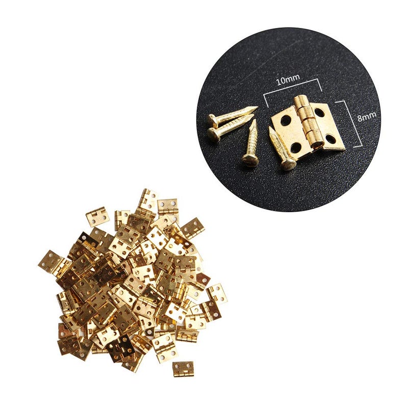 Wixine 100Pcs Mini Brass Plated Hinge - Small Decorative Jewelry Box Hinges Parts - Image 1